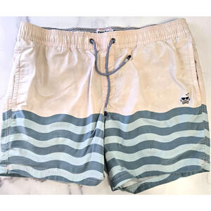 Party Pants Mens Swim Trunks Board Shorts XL Ivory Blue Wave Striped Beach Surf